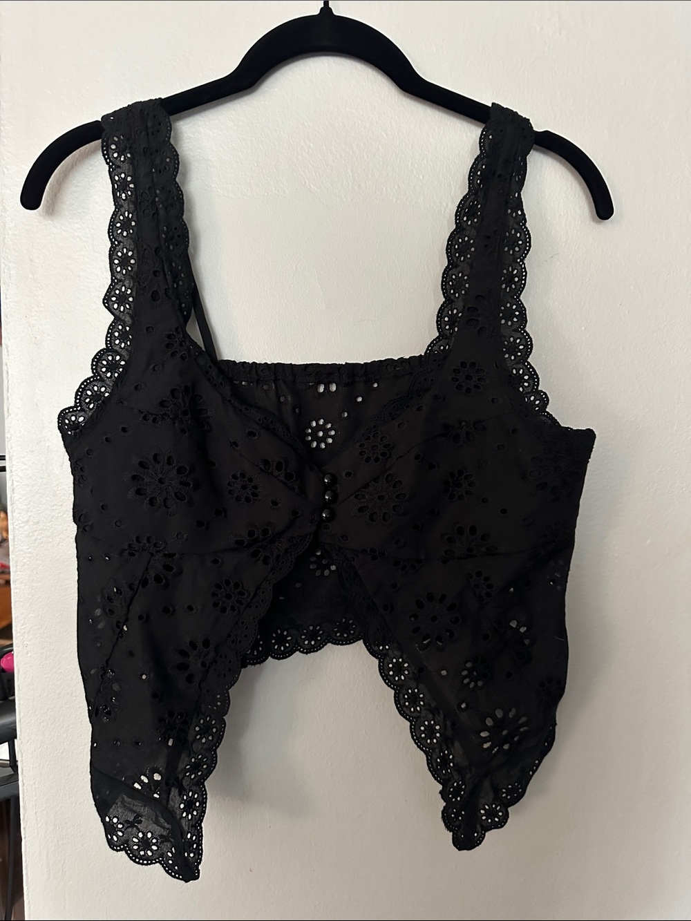 SHEIN Black Eyelet Lace Crop Bandeau Tank